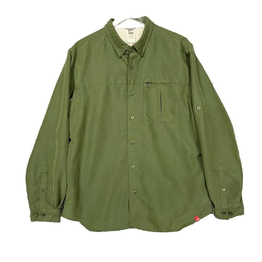 The North Face Shirt Mens Large Green Button Down Adjustable Sleeves Hiking Gorp